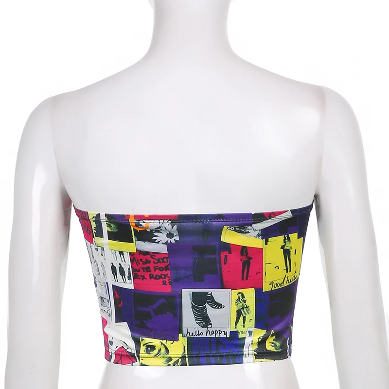 

Rockmore Vintage Printed Women'S Tube Top Summer Tank Top Y2K Backless Cami Crop Corset Off Shoulder Bustier 90s Streetwear 2021