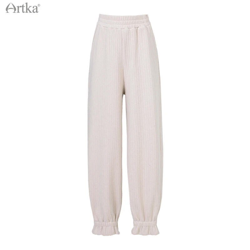 ARTKA 2020 Winter New Women Pants Casual Loose Soft Knitted Long Pants Elastic Waist Knitted Jogger Baggy Trousers KA22006D