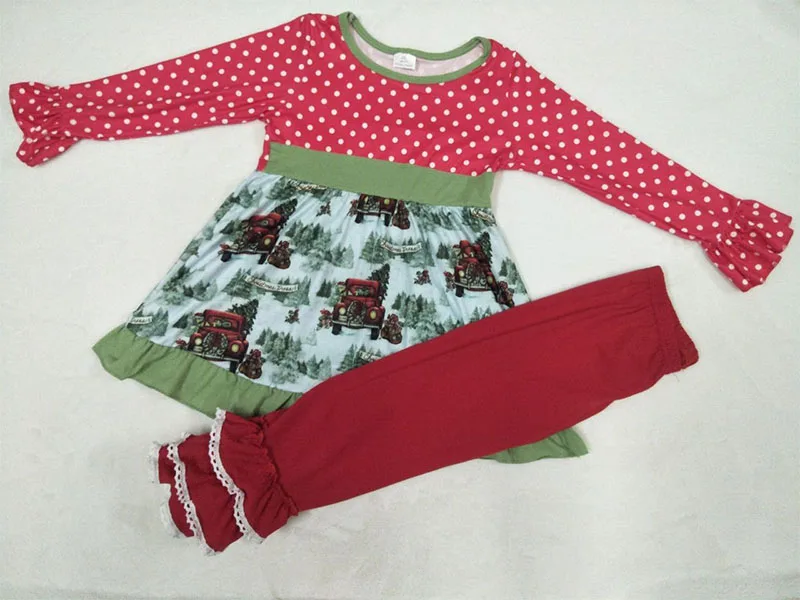 

Children Girls christmas clothes kids outfits car tree top with pants children kids boutique clothing