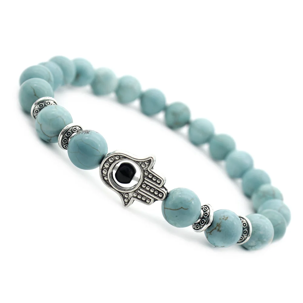 

European And American Popular Jewelry Simple Atmosphere Elegant Personality 8mm Turquoise Fatima Hand Bracelet