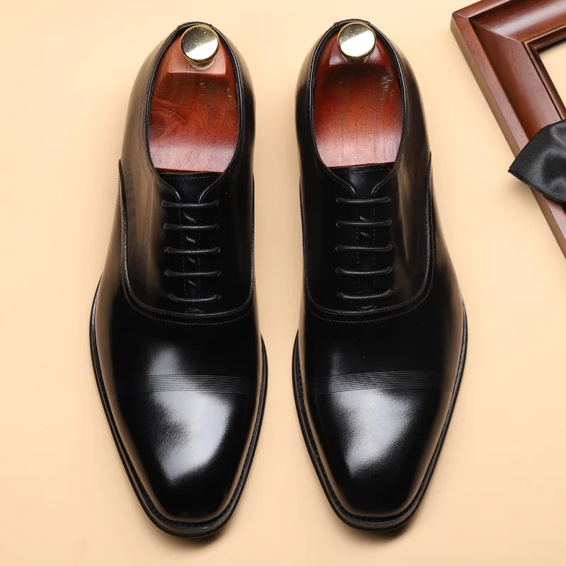 

Fashion Italian Men Dress Shoes Genuine Leather Lace Up Men's Shoe For Suit Black Office Formal Oxford Man Wedding Shoes F18