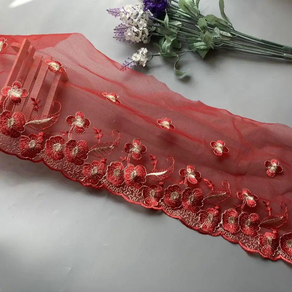 2 ярда/лот розовый красный синий 20 см цветочная флуоресцентная вышивка