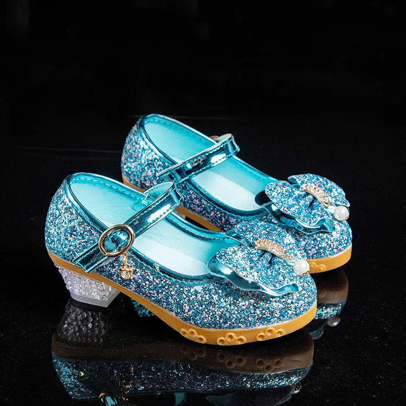 

2021 New Childrens Shoes Pearl Bowknot Rhinestones Shining Kids Princess Shoes Baby Princess Girls Shoes for Party and Wedding