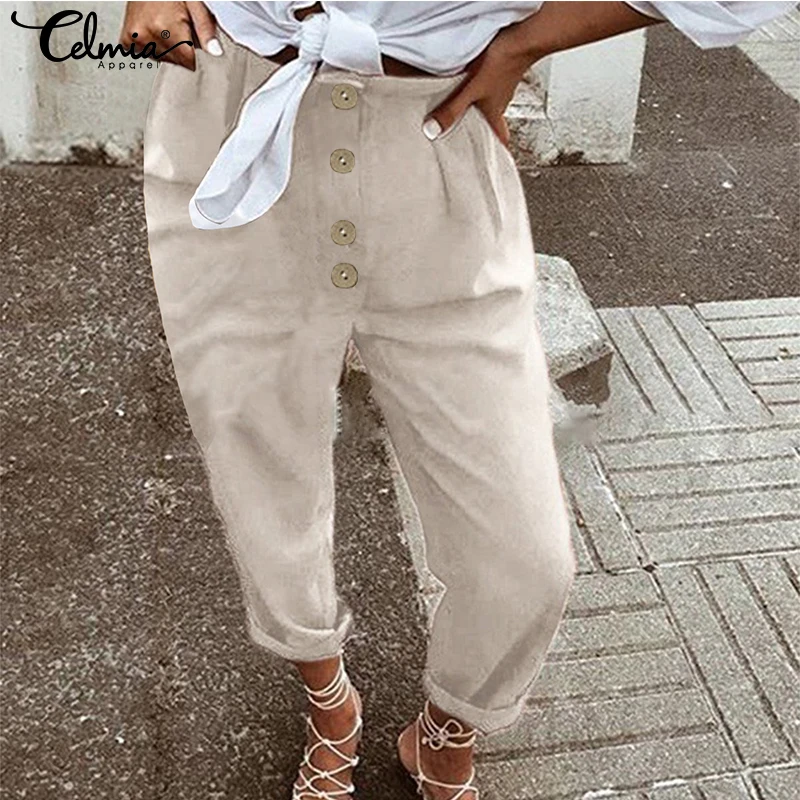 Женские винтажные брюки Celmia осенние шаровары с высокой талией и пуговицами
