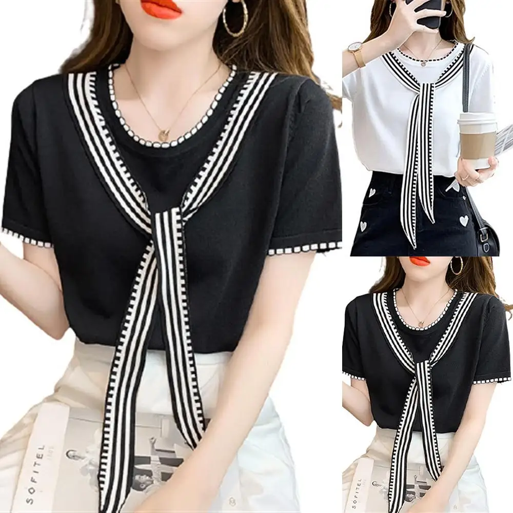 

Женская Повседневная Туника в полоску, с коротким рукавом