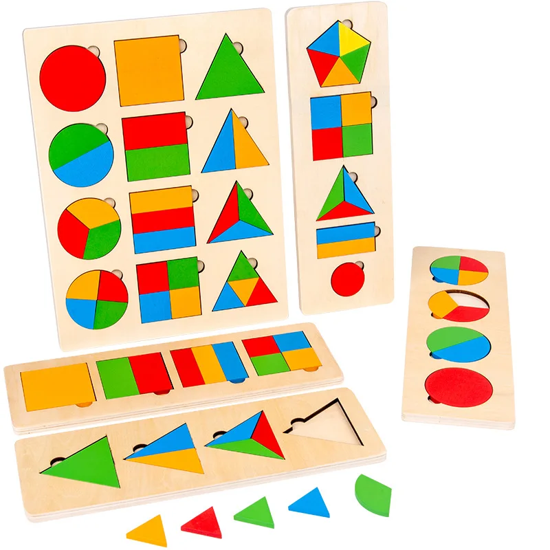 

Montessori Toy Children's Educational Geometric Shape Equal Division Board Puzzle Baby Early Education Wooden Building Block Toy
