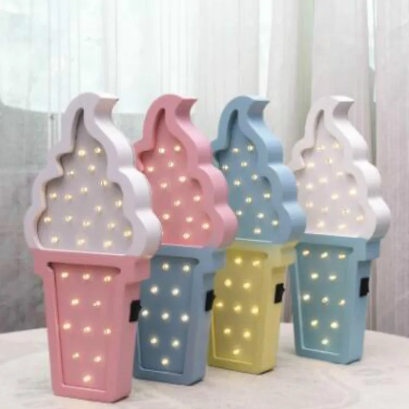 Скандинавский деревянный мультфильм ночник лампа мороженое подростковое сердце