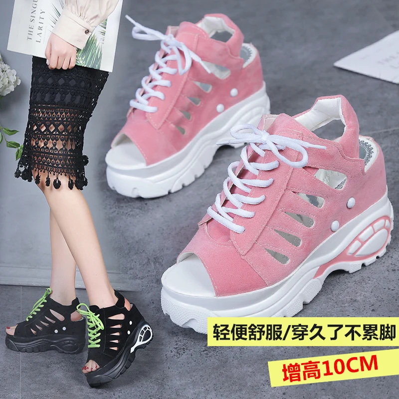 Женские сандалии с открытым носком на толстой подошве и высоком каблуке | Обувь