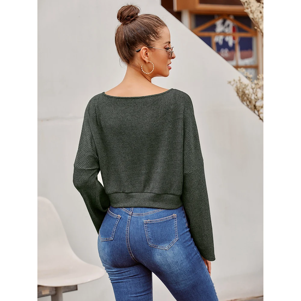 

Wholesale Custom Retail Factory Price Good Quality New Women's Fashion Hot Selling Retro V-Neck Long Sleeve Short Cardigan Tops