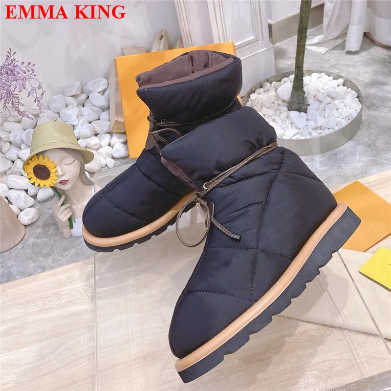 

Top Quality Luxury Down Snow Boots Women 2021 Winter Warm Cross-tied Thick Sole Ankle Boots Brand Designer Lace Up Woman Shoes