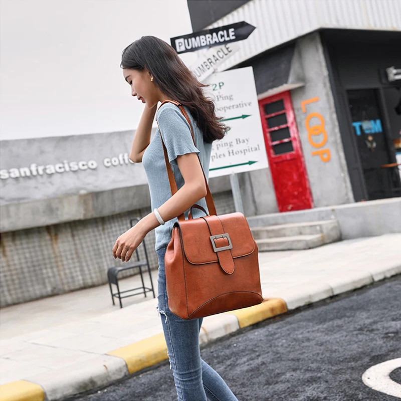 Высококачественный Женский рюкзак из масляной кожи многофункциональный женский