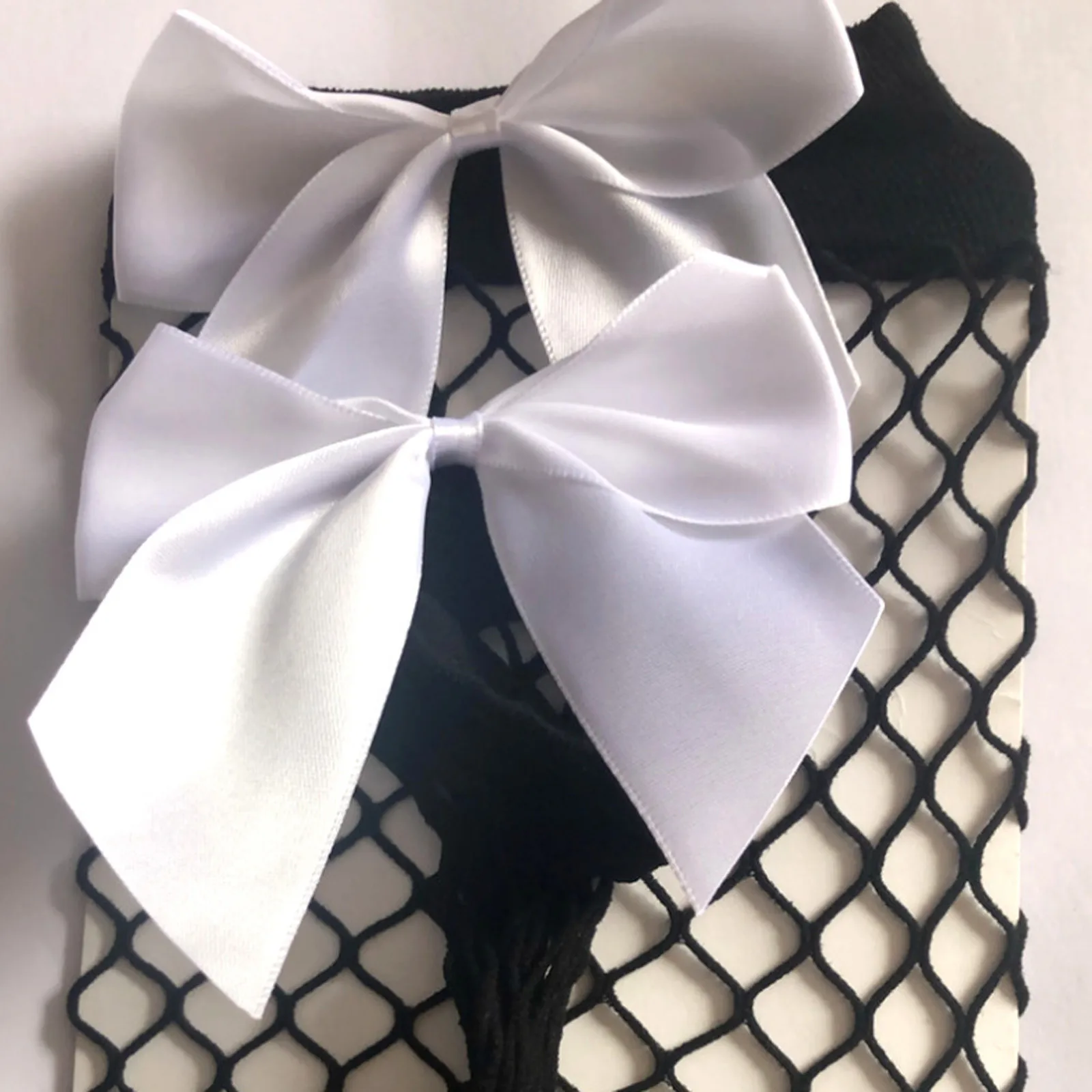 

Fishnet Stockings For Ladies Solid Satin Bow Cute Hollow Out Sexy Legs Long Tube High Thigh Stocking