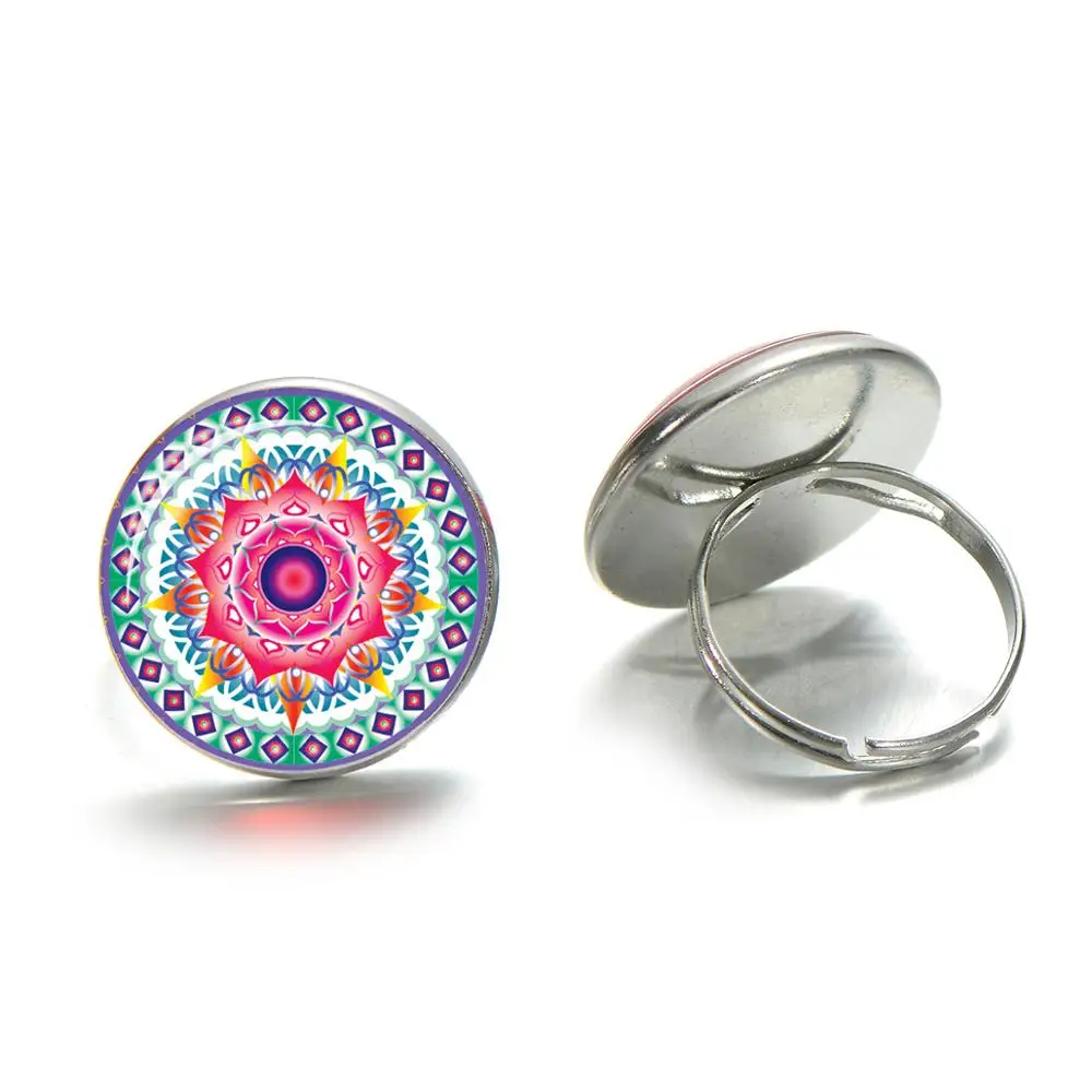 Винтажное кольцо с хной для чакр изображением синей мандалы цветком жизни со