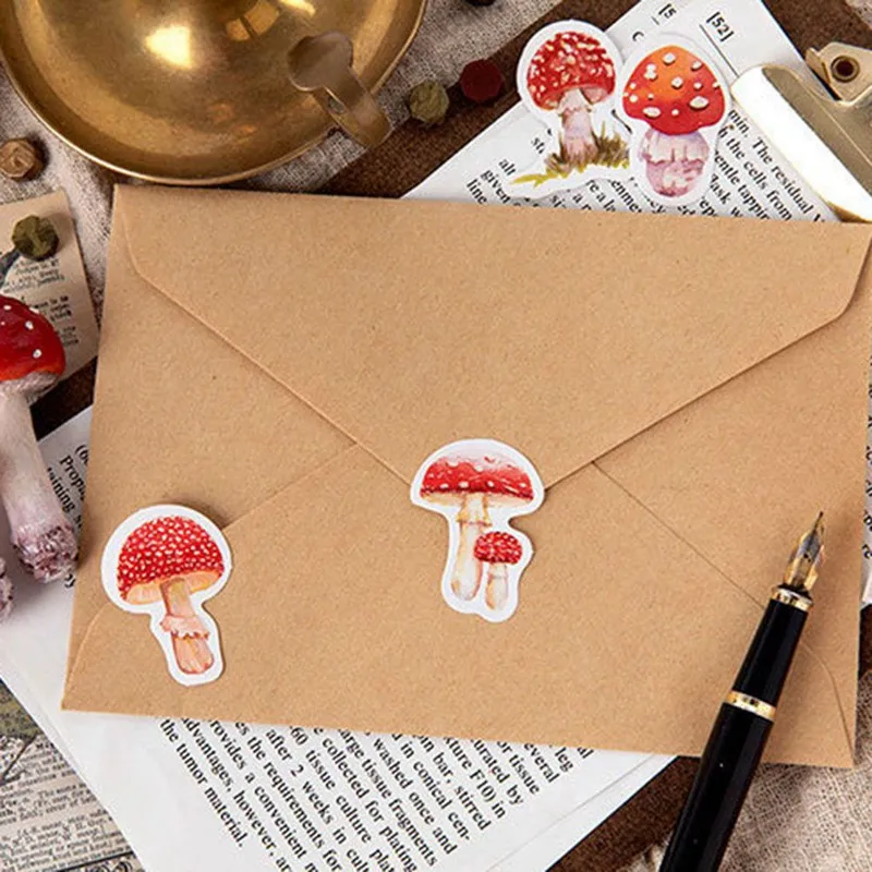 

1 Set DIY Decor Mushroom Stamp Boxed Stickers Cute Plant Sealing Sticker Scrapbooking Paper Diary Album Vintage Seal Decor