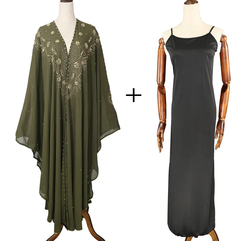 Мусульманское Макси платье Abaya Jilbab однотонное двухкомпонентное размера плюс с