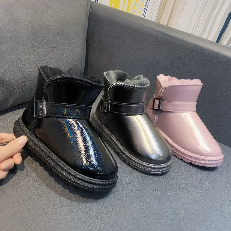 

Новые детские зимние ботинки, бархатные толстые водонепроницаемые Нескользящие зимние меховые слитные детские ботинки из хлопка, детские ...