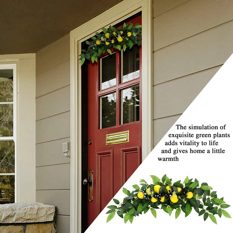 

Artificial Greenery Swag Front Door Wreath Decor with Lemon Berry and Leaves Wall Hanging Garland for Home Table Decor