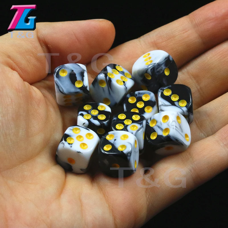 T& G 10 шт./компл. 12 мм D6 азартные игры в кости с золотым Стандартный в горошек аксессуары для азартных игр, настольные игры