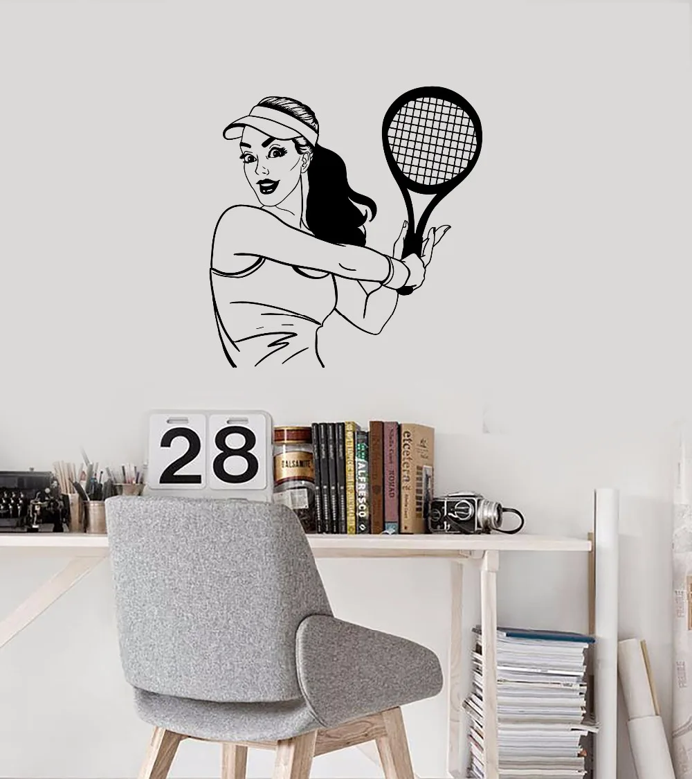 

Художественная настенная наклейка, украшение на стену для теннисной девушки, виниловый художественный съемный постер, спортивный декор, ко...