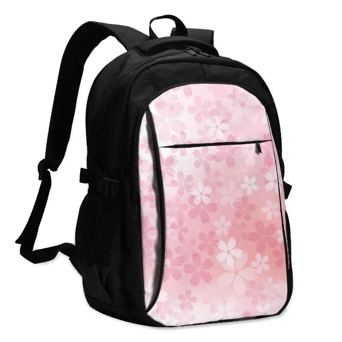 

2021 Прохладный печати ноутбук рюкзак розовый Вишня в цвету в кровать с цветочным принтом, зарядка через USB путешествия Для женщин Мужской шко...
