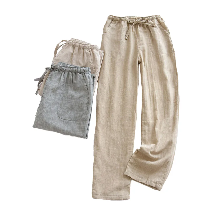 

Брюки мужские однотонные из газового хлопка, Удобные Свободные повседневные штаны с эластичным поясом, с карманами, весна-лето