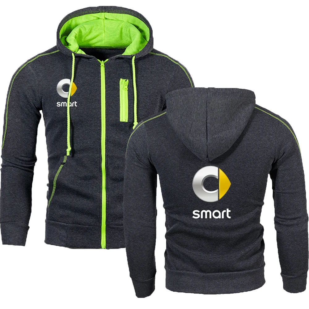 

Mens SMART Car Logo Sport Fashion Comfortable Cotton Zipper Fitness Solid Fleece College Style Tops Male Sweatshirts Hoodie