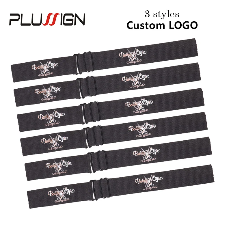Plussign 30Pcs/Lot Melt Band With Custom Logo Adjustable Elastic Band For Wigs Black Wig Holder Band 3 Style Wig Elasticband