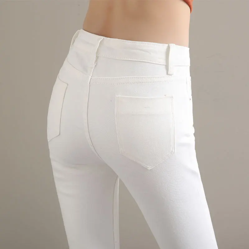 Рваные повседневные джинсовые брюки узкие женские джинсы на молнии длиной до