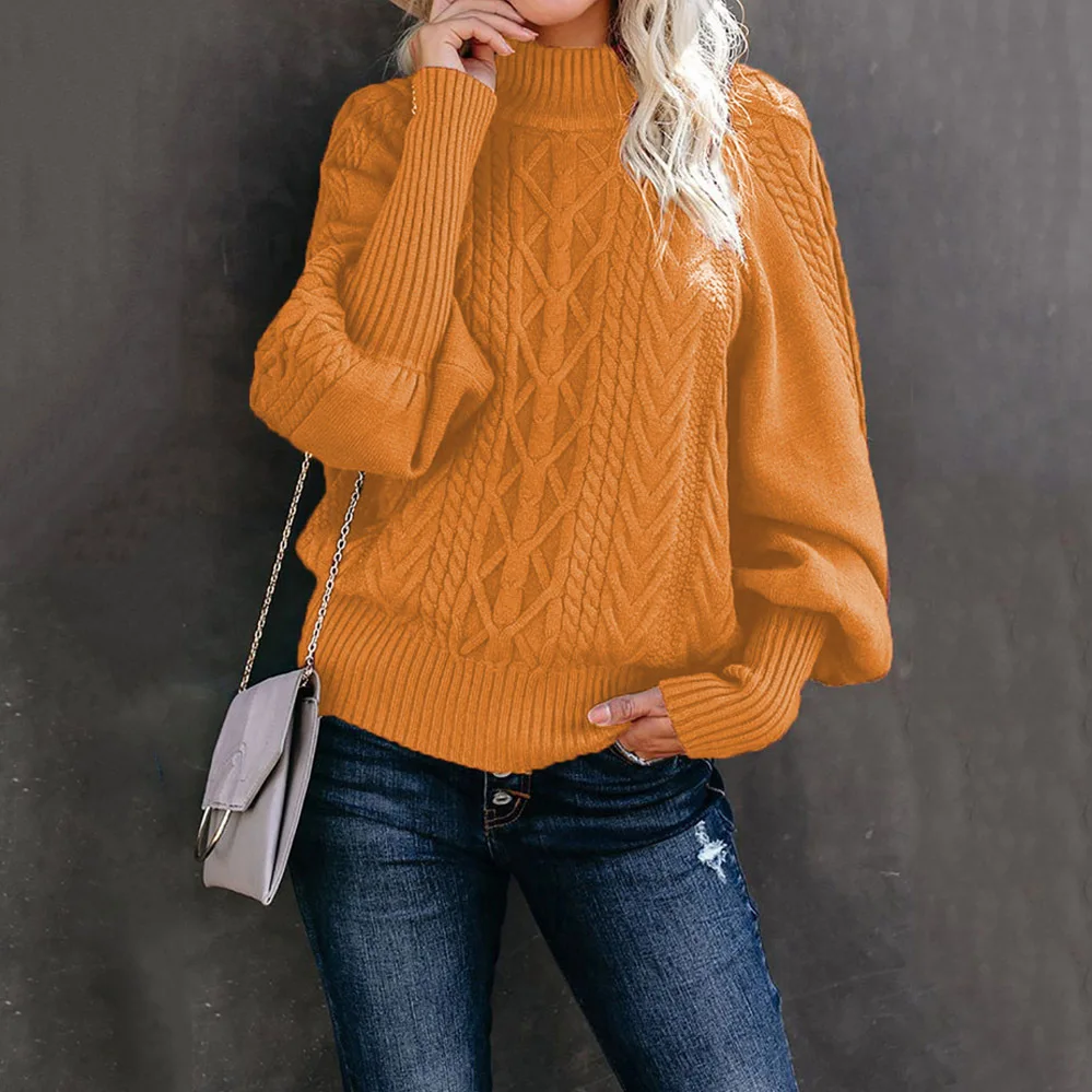 

Kruleepo Mock Neck Sweater for Women Autumn Winter Jerseys Pullover Loose Blouse Jacquard Knitwear Solid Color Base Shirt