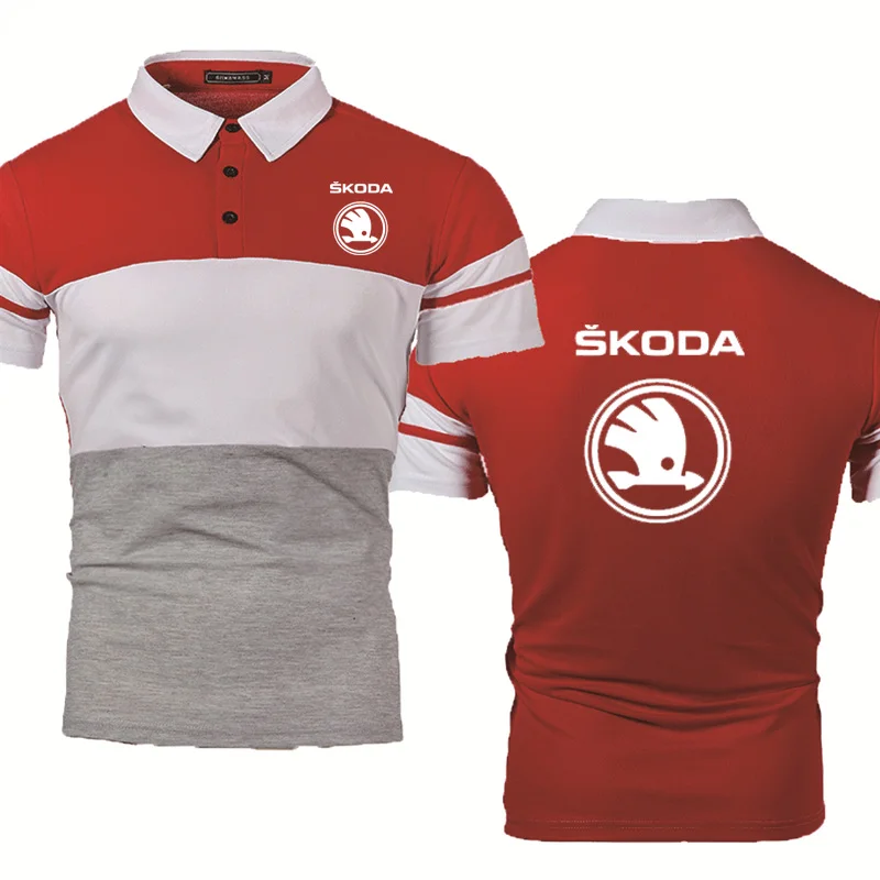 

Summer Casual Trend Mens POLO shirt Skoda Car Logo Printing Fashion POLO shirt Splicing Cotton Mens Short Sleeve