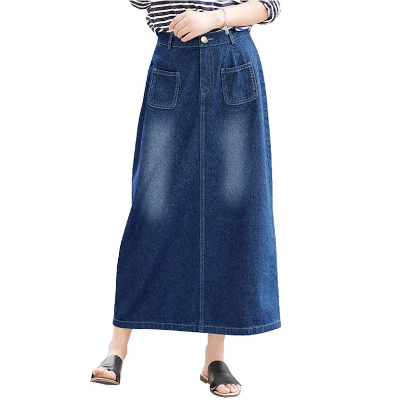 Женская джинсовая юбка с карманами Повседневная однотонная трапециевидная