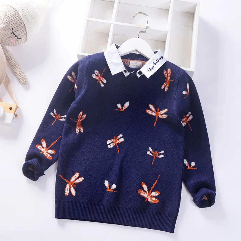Navy blue Свитера для мальчиков; осень г.; Повседневный детский шерстяной вязаный свитер с отворотом; пуловер в полоску для маленьких мальчиков и девочек; одежда для детей; топ для младенцев - Цвет: Navy blue