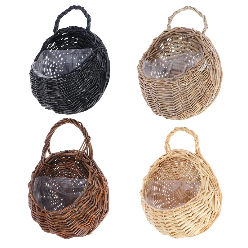 

Flower Planter Wall Hanging Wicker Rattam Basket Garden Vine Pot Indoor Plants Holder 4 Colors