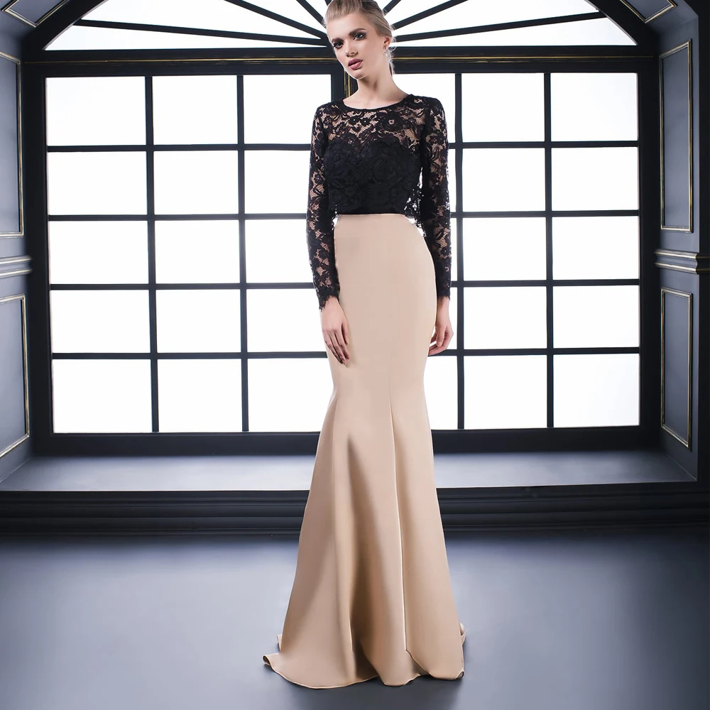 

Vestidos, элегантное вечернее платье с узором, джерси, с аппликацией, с кружевами складки Совок длинный рукав молния Русалка платья