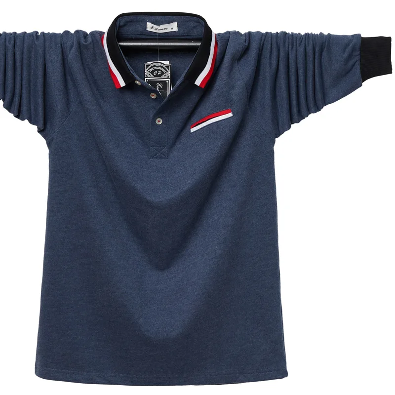 Autumn spring new products lapel long-sleeved POLO shirt men large size M-6XL big guy outfit cotton polo brand | Мужская одежда
