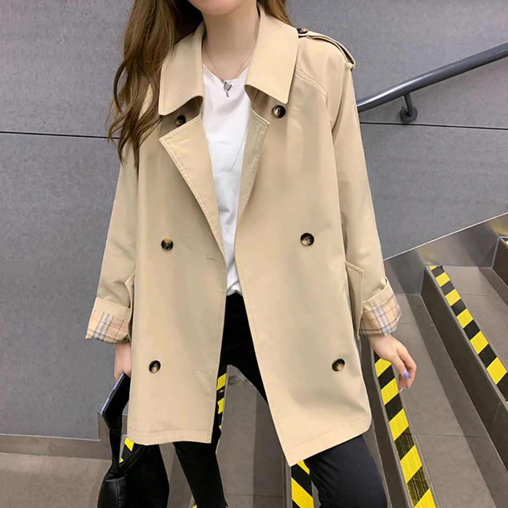 

Korean Style Loose Short Women Trench Coat Fashion Casual Turn Down Collar Single Breasted 2021 New Spring Autumn Windbreaker