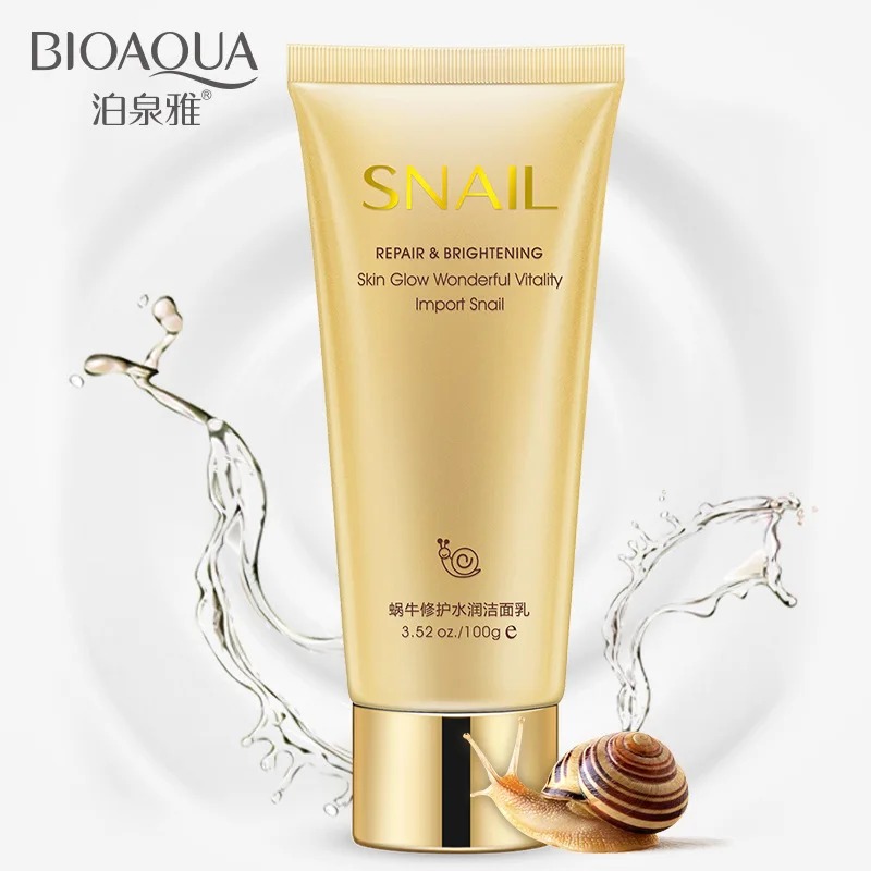 Восстанавливающий отбеливающий пенный очиститель для лица Bioaqua Snail увлажняющее