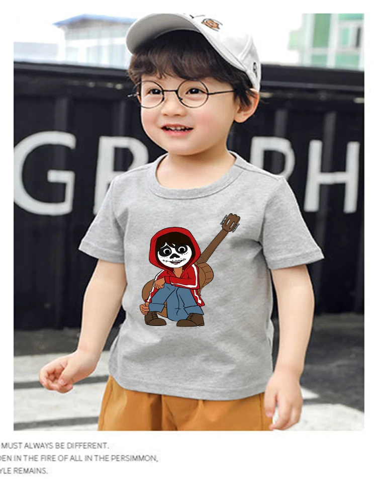 Летняя футболка из 100% хлопка с героями мультфильмов Pixar Movie COCO Детская одежда