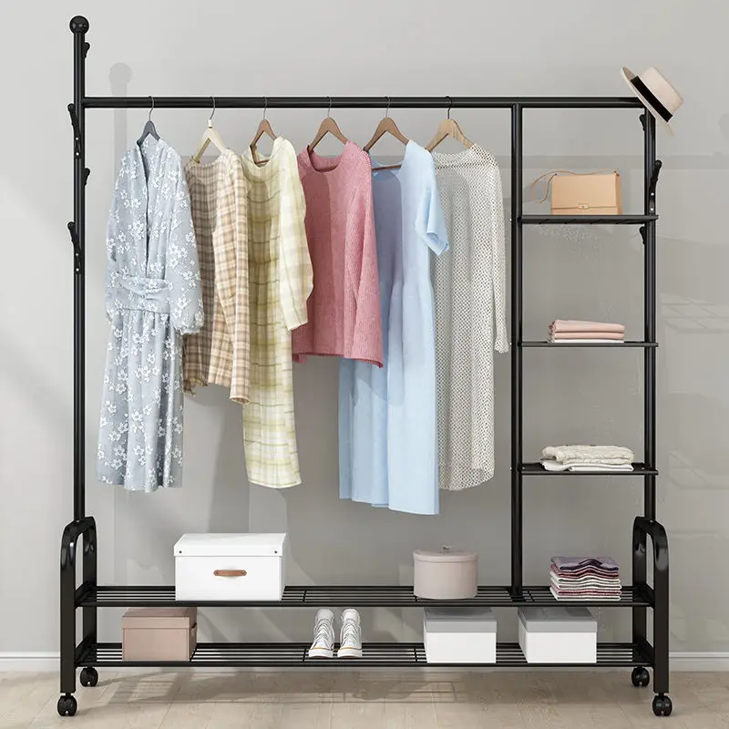 

Double Pole Coat Rack Floor Standing Clothes Hanger Shoes Rack Living Room Furniture Storage Shelf Coat Rack Stand Bedroom