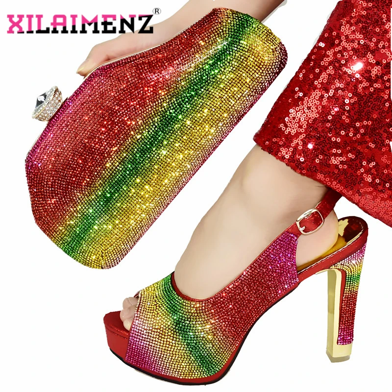 

Комплект из туфель и сумок для женщин, в африканском стиле, красный цвет, в нигерийском стиле, дизайнерский вечерний комплект из туфель и сум...