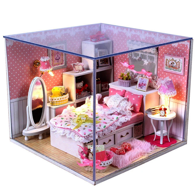 DIY деревянный кукольный домик модель здания Mininature пейзаж дом с Funitures светодиодный