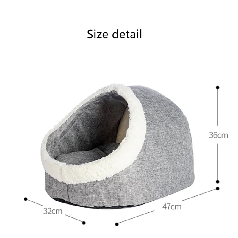 

Foldable Pet Dog Cat Bed Cotton and Linen Cave Nest Puppy Kitten Semi-Closed House Dual Use Cushion