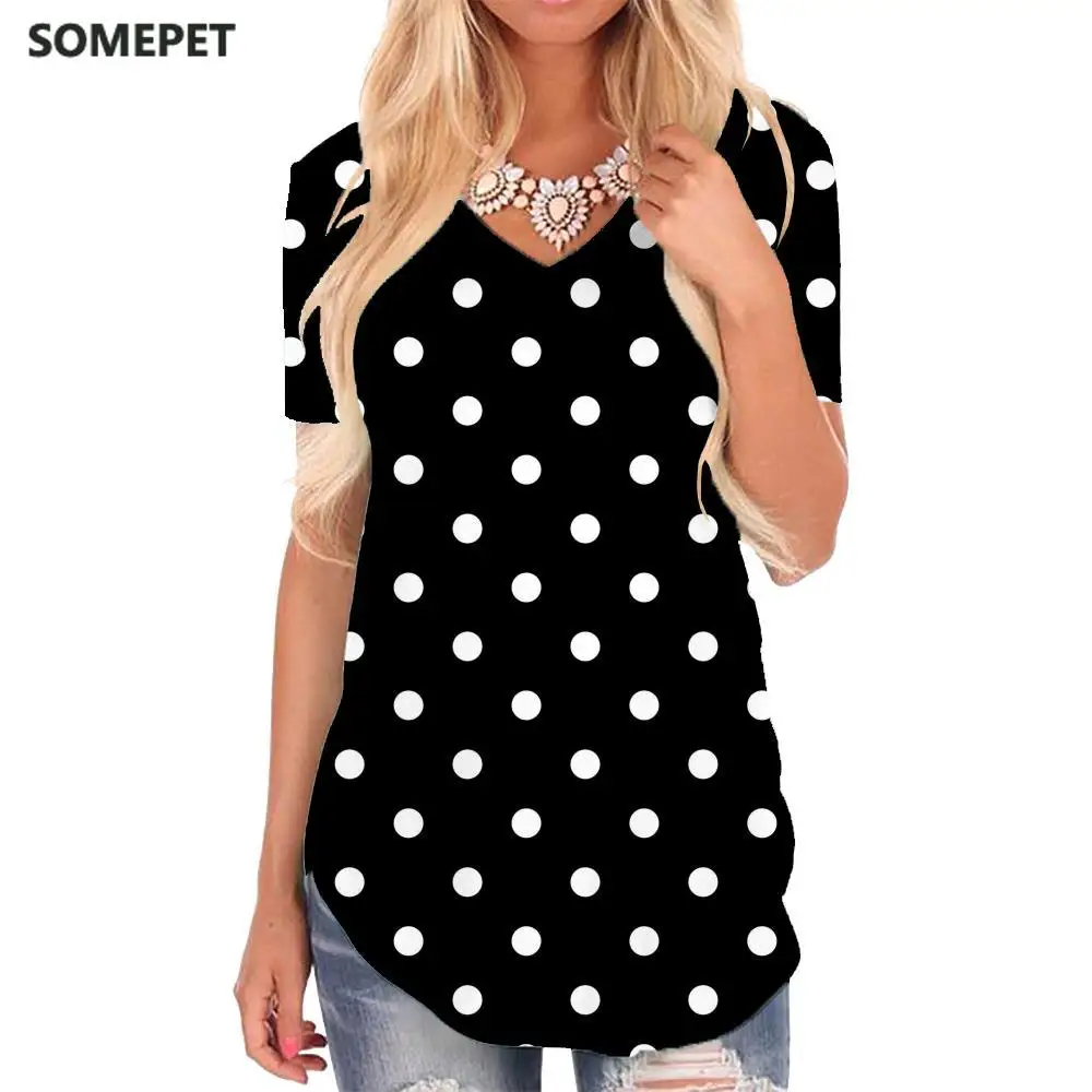 

SOMEPET Dots T Shirt Women Black And White Tshirts Printed Harajuku T-shirts 3d Womens Clothing Fashion Loose Streetwear