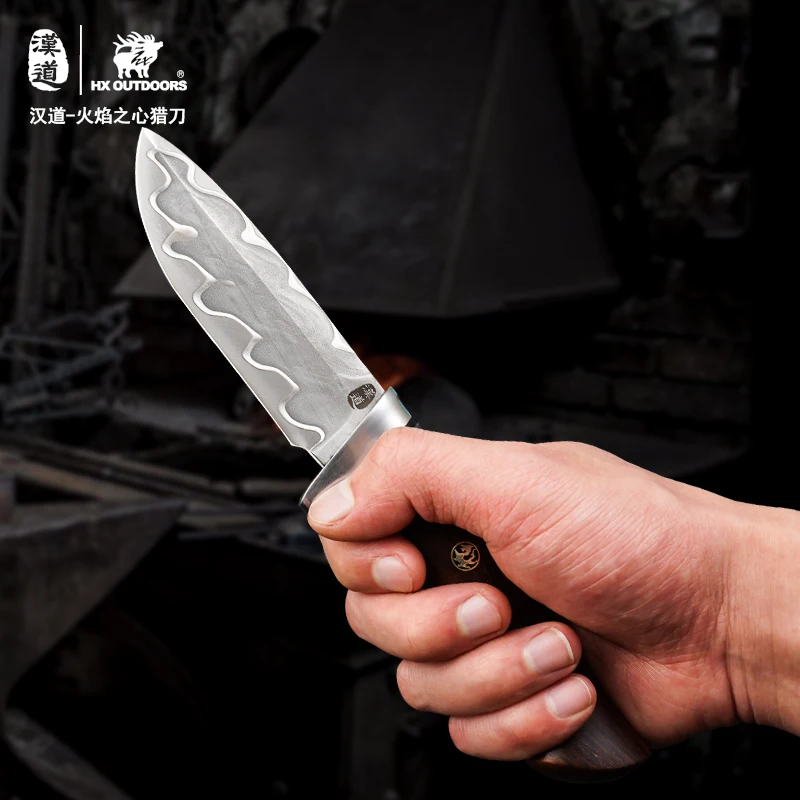 Hx открытый дамасский острый нож с фиксированным клинком кемпинговые ножи для