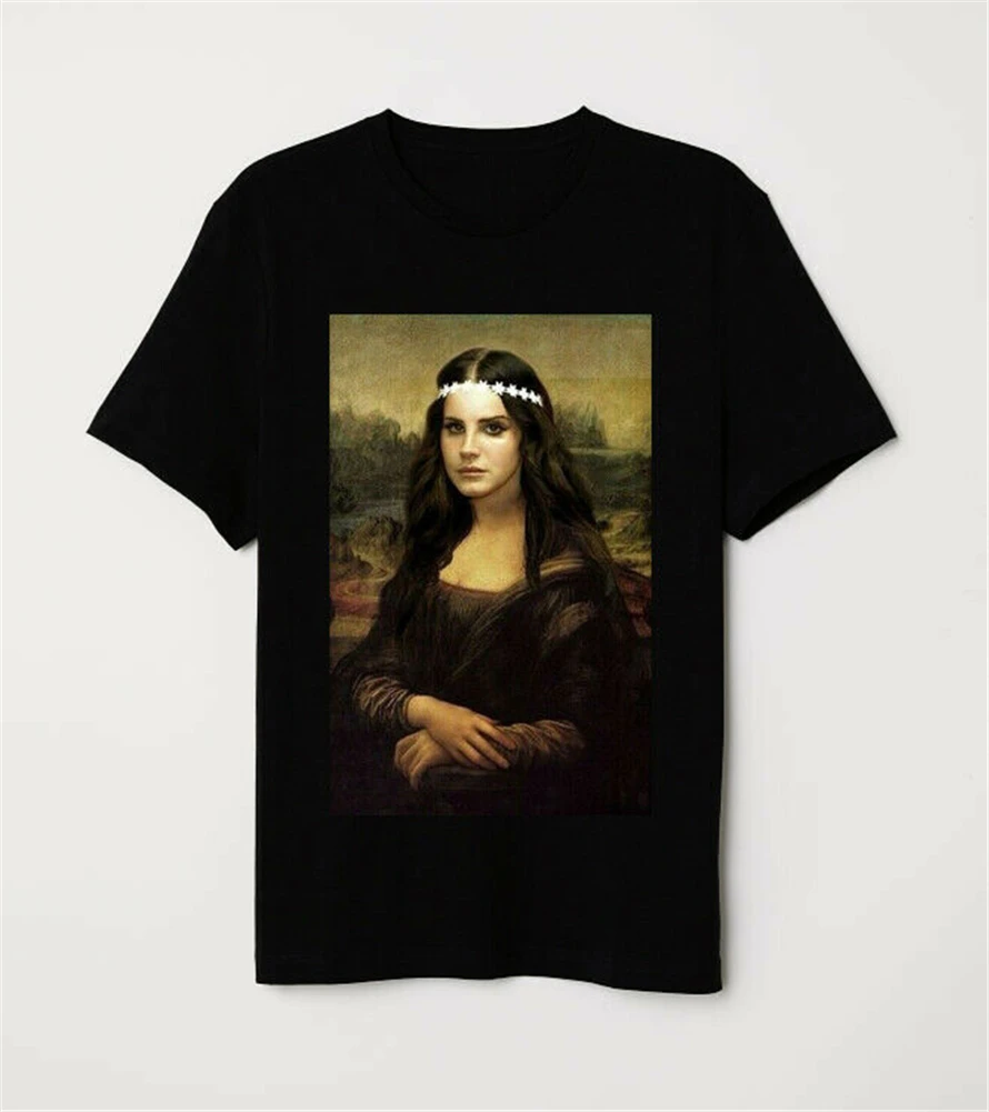 Mona Lisa Da Vinci Parody Lana Del Rey художественная черная футболка оверсайз | Мужская одежда