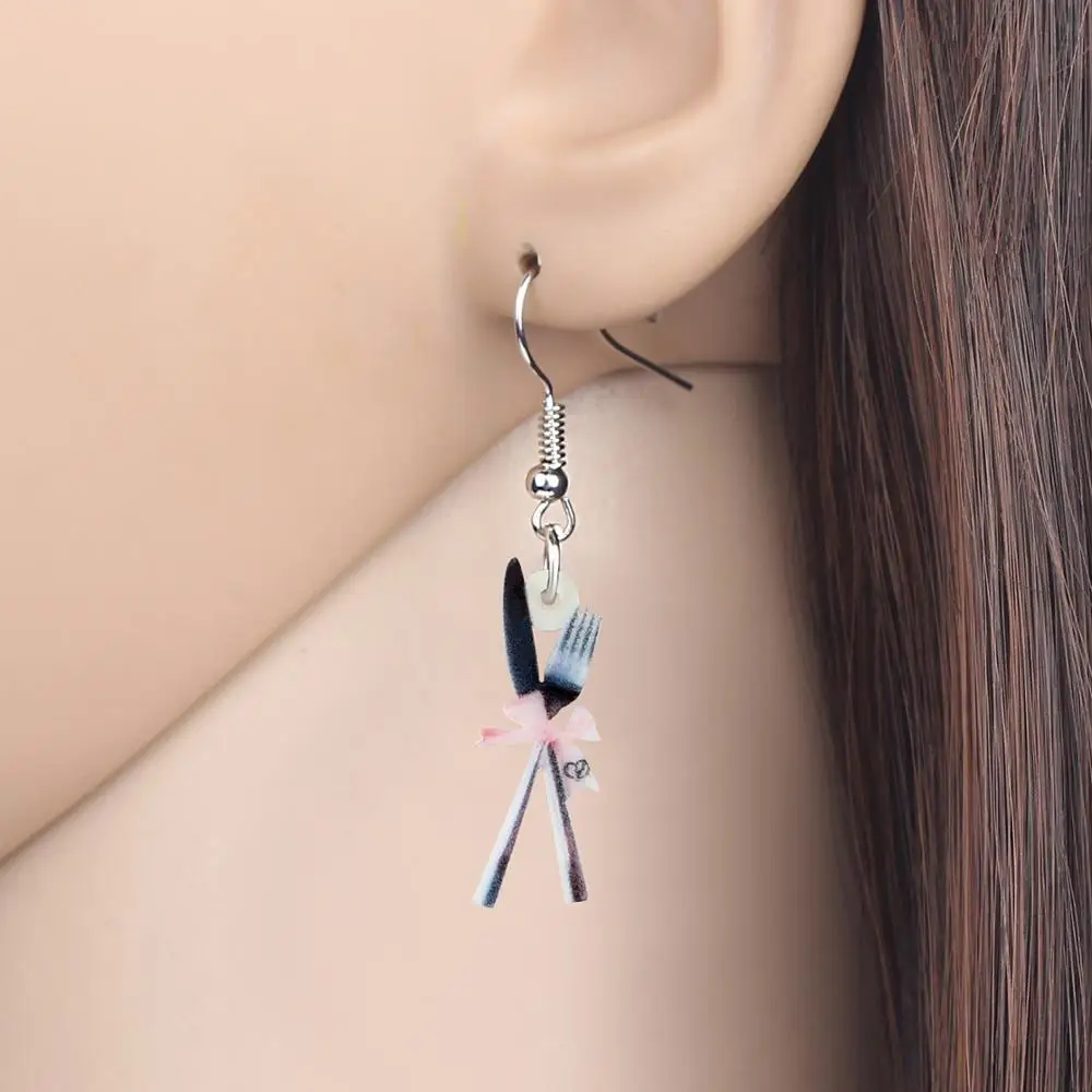 WEVENI Acrylic knife Fork Earrings Realistic Long Lightweigh Dangle Drop Jewelry For Women Girls Teens Novelty Gift Accessories | Украшения