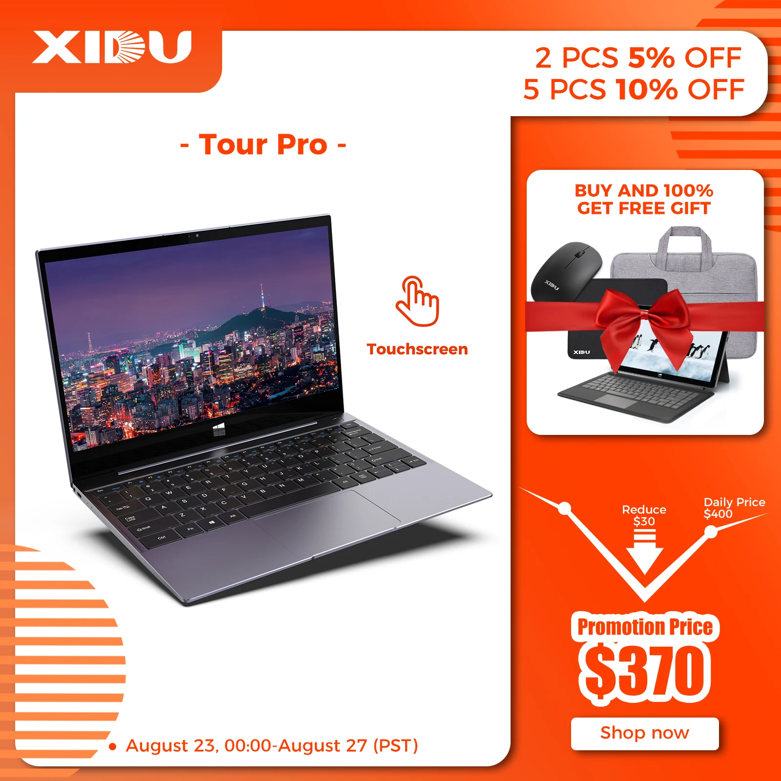 XIDU Tou Pro 12.5 Inch Laptop Touchscreen Design Window 10 OS Intel Celeron 3867U Processor Notebook with Backlit Keyboard PC