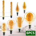 Светодиодная винтажная лампа Эдисона E14 E27 4 Вт 2200 к 220 В C35 A60 T45 ST64 T185 T225 G80 G95, 6 шт.лот
