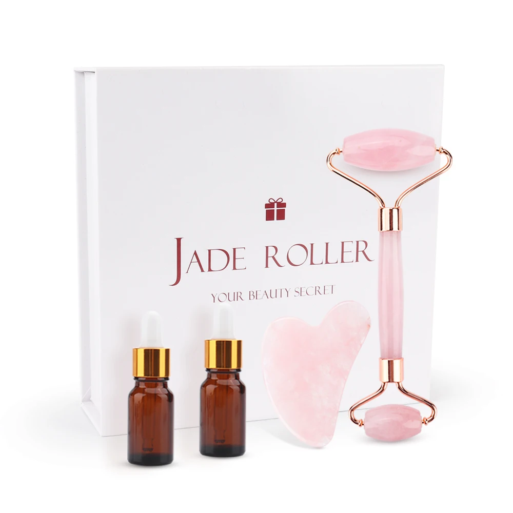 

Rose Quartz Jade Roller Natural Jade Guasha Gift Set Facial Slimming Face Lifting Jade Stone Massager for Body Neck Face Care