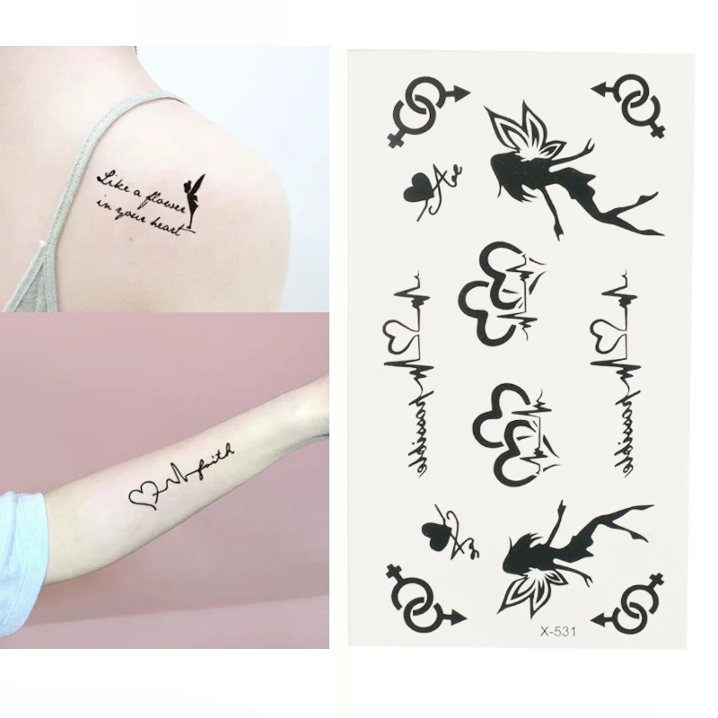 Водостойкая Временная тату наклейка черный дьявол не спит английские буквы флэш